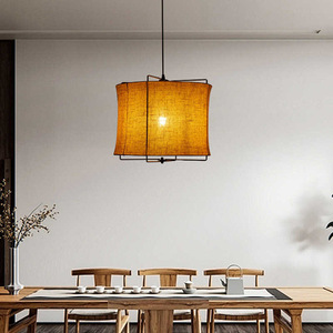 Lampe suspendue japonaise Wabi Sabi rectangulaire E27 avec abat-jour en lin noir pour restaurant, salon, chambre à coucher, style nordique - Product Image 5