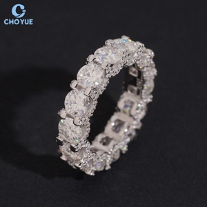 Bague Éternité en Moissanite, Taille Ronde Brillante, Sertissage Pavé, Argent 925 Plaqué Rhodium, Bague de Fiançailles pour Femme, Certifiée GRA - Product Image 2