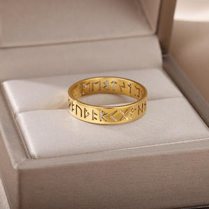 Go Party Perhiasan Berlapis Emas Baja Tahan Karat 18K Gaya Nordik Berongga Cincin Daun Bintang Geometris Cincin Janji Perhiasan Wanita Viking - Product Image 1