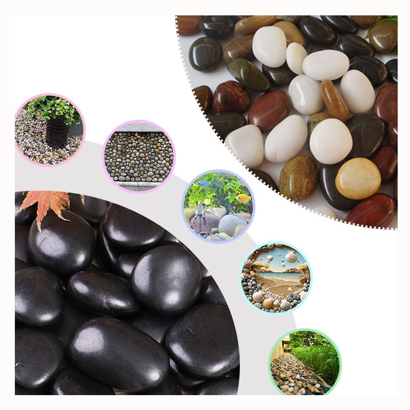 Natural Black Cobble Pebble Stone Polished