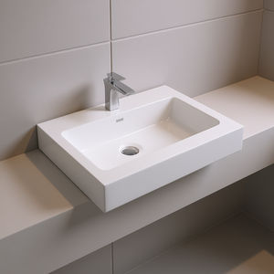 Lavabo Integrado de Superficie Sólida Rectangular Blanco Brillante Estilo Moderno Sin Grifo de Desagüe - Product Image 2