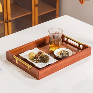 Bandeja de Té de Madera Kambas Ecológica y Duradera de Honvidora, Estructura en Ángulo Recto, Asas de Metal Dorado para Hogar, Hotel, Cafetería - Product Image 2