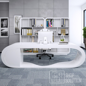 Scrivania Moderna Bianca su Misura con Bordi Curvi per CEO e Manager - Product Image 4