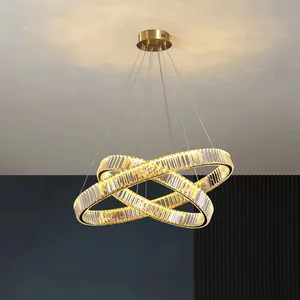 Lustre suspendu en cristal avec anneau de cristal, design moderne, luminaire décoratif d'intérieur, idéal pour un salon, une chambre à coucher ou une chambre à coucher