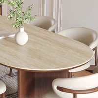 Juego de Comedor de Diseño Contemporáneo, Mesa Ovalada con Tapa de Tela y Sillas Curvas de Tela, Muebles Italianos de Lujo para el Hogar