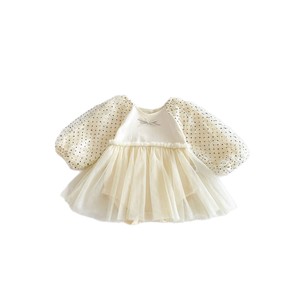 Body de tul de manga larga para bebé niña, estilo coreano, pelele de recién <span class=keywords><strong>nacido</strong></span> con mangas de puntos de rosa 3D y <span class=keywords><strong>detalle</strong></span> de lazo - Product Image 5