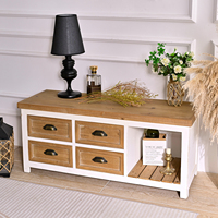 Meuble TV en bois artisanal de style farmhouse moderne avec 4 tiroirs et 1 étagère pour salon, appartement, hôtel