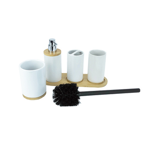 BX Bathroom <strong>Accessories</strong> Set 5 Pieces <strong>Ceramic</strong> and Bamboo <strong>Bath</strong> <strong>Accessory</strong> Complete Set - Product Image 3
