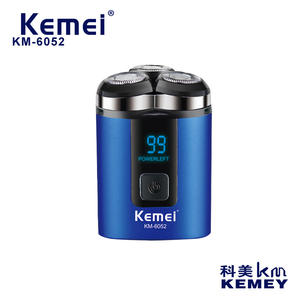 Raseuse électrique Kemei Km 6052 bleue, étanche, rechargeable, portable, tondeuse à barbe pour homme avec écran numérique - Product Image 4
