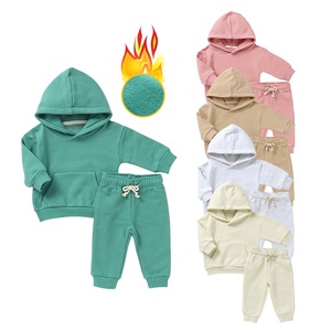Tuta in pile due pezzi per bambini autunno inverno con cappuccio e tasca frontale - Product Image 1