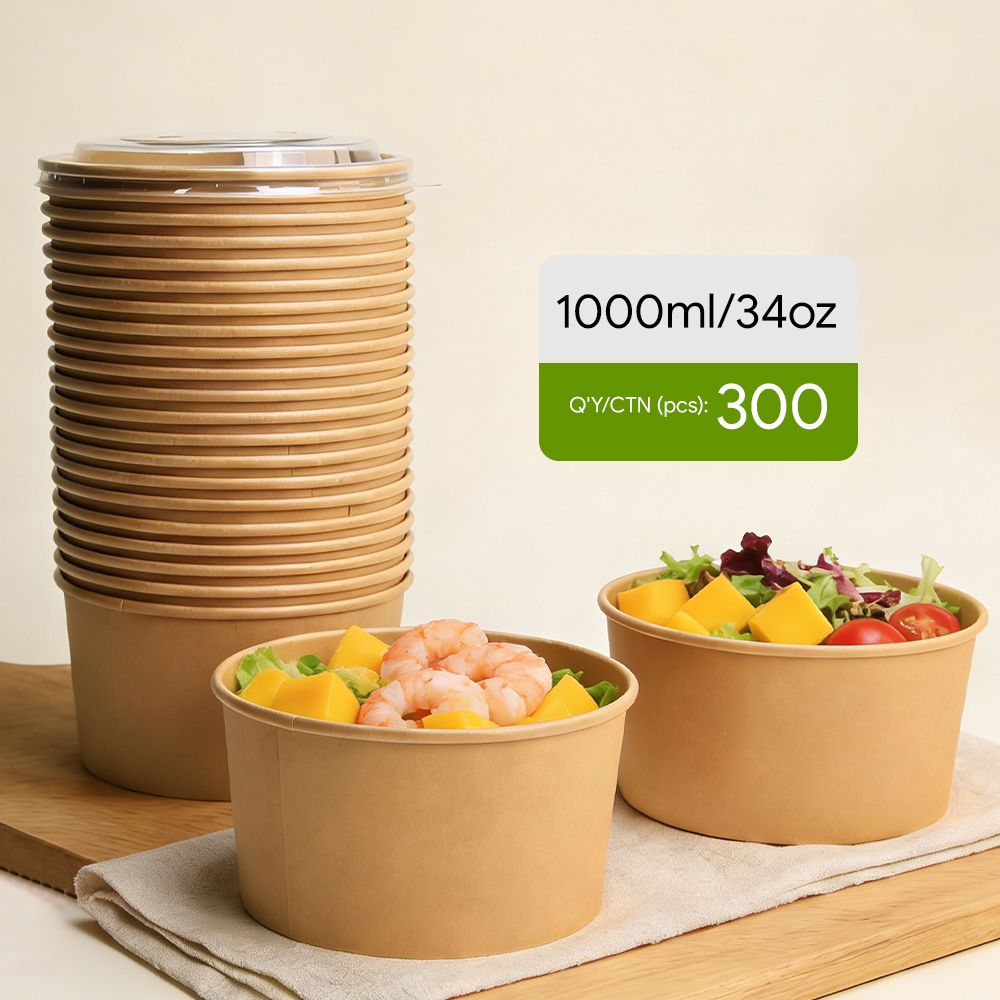 Kingwin 1000ML Disposable Salad Food Packing Containers Kraft Paper Plates & Bowls