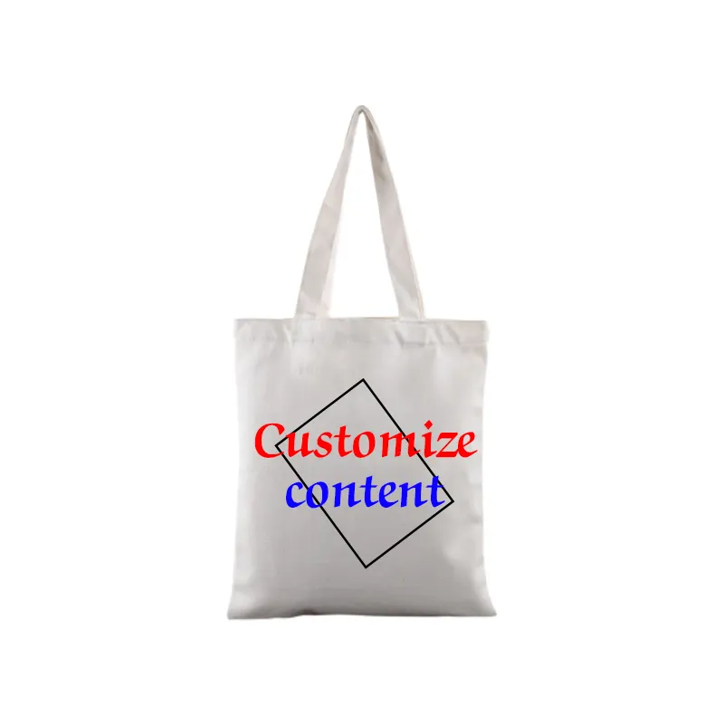 カスタムロゴが印刷された環境にやさしい再利用可能なキャンバスショッピングトートバッグとあなたのデザイン