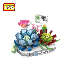 LOZ Potted Flower Building Blocks Ice Blue Snow Lotus Flower Inlay Romantic Flower Ornaments