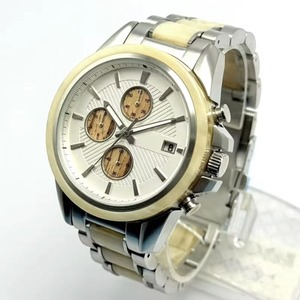 Reloj Cronógrafo Plateado para Hombre con Incrustaciones de Madera Blanca, Subesferas, Ventana de Fecha, Brazalete de Acero Mixto, Estilo Casual de Negocios, Resistente al Agua - Product Image 3