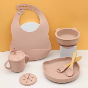 Bol à forte aspiration écologique et Non toxique, ensemble de cuillères, bavoir d'alimentation pour bébé, bol et assiette en Silicone pour bébé - Product Image 3