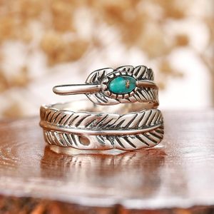 925 Sterling Bạc Cổ Điển Tuyên Bố Nhẫn Có Thể Điều Chỉnh Xếp Chồng Lông Màu Ngọc Lam Cho Phụ Nữ Người Đàn Ông Rhodium Mạ Hợp Thời Trang Phụ Kiện - Product Image 6