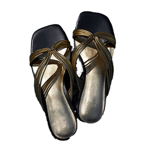 Wholesale Women's Light Weight X-Strap Flat Sandals | Custom Non-Slip Summer Slippers | Round Toe Thin Strap <b>Slides</b> (<b>Small</b> MOQ) - Product Image 4