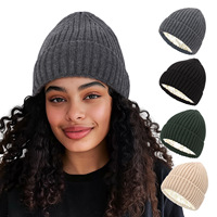 Bonnet unisexe personnalisé avec logo, en tricot côtelé doublé satin, chaud pour l'hiver, avec revers et doublure en soie, pour la protection des cheveux