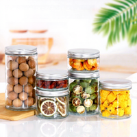 Brede-mond glazen voorraadpot van hoog borosilicaatglas met aluminium deksel, luchtdicht, transparant, stapelbaar, voor gedroogd fruit en thee
