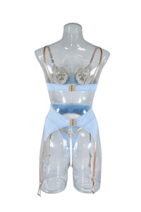 Conjunto de ropa interior erótica con bordado de encaje de lencería sexy, sujetador de realce con aros, <span class=keywords><strong>conjuntos</strong></span> breves con ligas, atuendo sensual elegante - Product Image 6