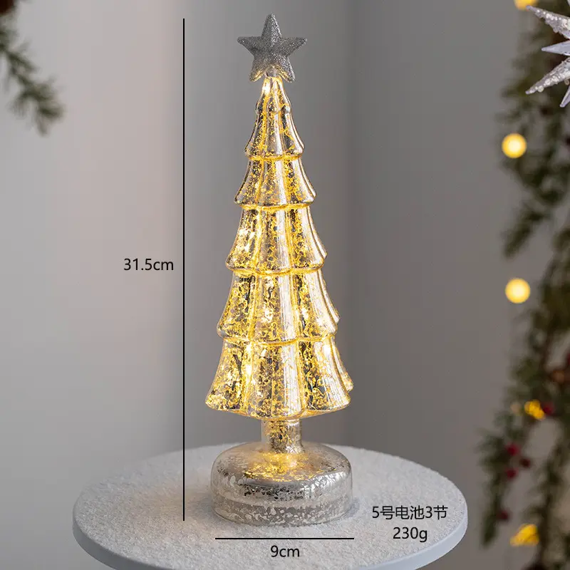 एलईडी क्रिसमस चमकदार गिलास शंक्वाकार गहने छुट्टी इनडोर क्रिसमस पेड़ घर की पार्टी सजावट के लिए उपयुक्त चांदी