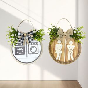 Letrero Decorativo Redondo de Tablero de Densidad para Baño, Estilo Rústico, con Diseño de San Valentín, para Inodoros de Diferentes Géneros - Product Image 4