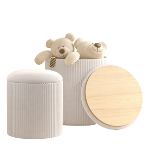 Modern Round Velvet Ottoman Stool <b>with</b> Removable Cover and Extendable <b>Storage</b> Wooden Vanity <b>Chair</b> for Bedroom or Hotel Use - Product Image 4