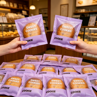 Sacs d'emballage pour biscuits avec fenêtre transparente et logo personnalisé, sacs en plastique violet de qualité alimentaire pour en-cas, biscuits, desserts, emballage de boulangerie
