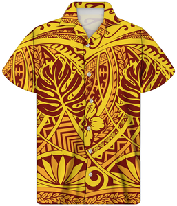 <strong>Fancy</strong> Gold Shirts for <strong>Men</strong> Polynesian Tribal Fabric <strong>Hawaiian</strong> Short Sleeve Shirt <strong>Men</strong> Summer Clothing for <strong>Men's</strong> Tropical Tops Shirt - Product Image 1