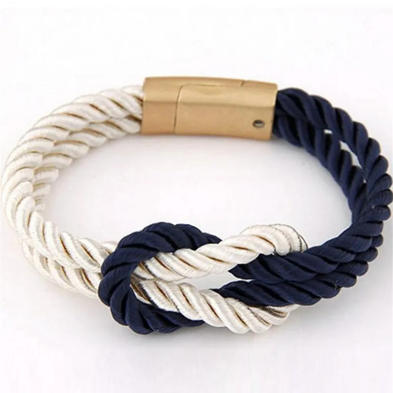 Fashion Braided Rope Chain Magnetic Clasp Lucky Knot Leather Bracelets