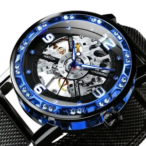 Forsining金表男士2022骨架机械表男士网眼超薄不锈钢表带顶级品牌奢华手表