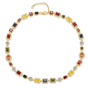 Colorido geométrico gema piedra declaración collar hombres mujeres fiesta joyería pulsera 18K chapado en oro CZ multicolor piedra preciosa cadena - Product Image 1