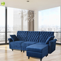 Meilleure vente Combinaison de canapés classiques en tissu Canapé antique Meubles de salon de style Canapé modulaire en velours en forme de L