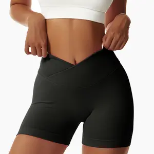 Frauen Plus Size Hip Lift Beute Fitness Yoga Shorts V Cut Cross Waist Workout Gym Kurze Strumpfhose Nahtlose Scrunch Butt Shorts