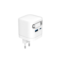 Nouveau chargeur rapide GaN 65W 2026 avec prise EU, ignifuge, pour voyage, avec câble intégré, adaptateur secteur