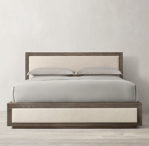 Lit double en bois massif et tissu, style américain, pour chambre à coucher, maison d'hôtes, hôtel, villa, chambre modèle, meubles personnalisables - Product Image 1