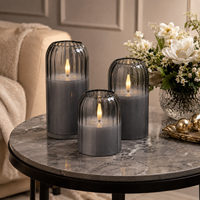 Lot de bougies LED sans flamme en verre fumé, effet flamme vacillante 3D côtelée, à piles, pour la décoration de la maison et de mariages