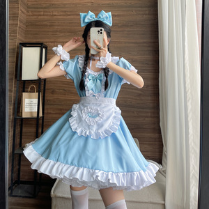 Lolita Maid Dress Sky Blue Polyester Cosplay Costume Anime Role Play Outfit Women's Adult Size - Product Image 3