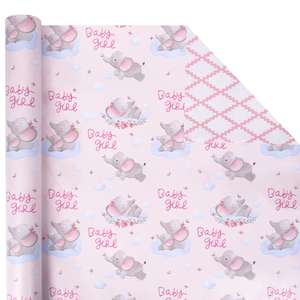 Factory Wholesale Double Side Printed Pink Baby <b>Elephant</b> <b>Gift</b> Wrapping Paper Custom Size Logo Baby Girl Present Packaging Paper - Product Image 2