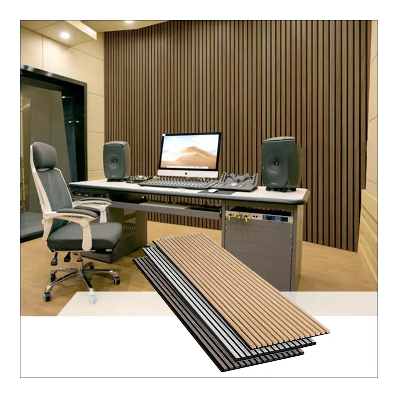 Soundproof Akupanel Music Studio PET / Polyester Fiber MDF Wood Slat Composite Acoustic Wall / Ceiling Panel
