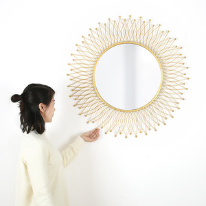 <span class=keywords><strong>Grand</strong></span> <span class=keywords><strong>miroir</strong></span> mural avec cadre en métal <span class=keywords><strong>rond</strong></span> décoratif pour la décoration de la maison, salon - Product Image 5