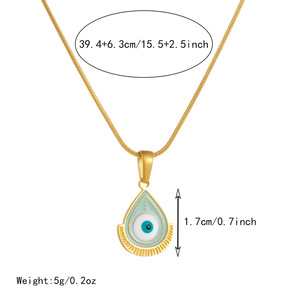 Blue Eye Pendant Necklace Teardrop Shape Gold Chain Daily Wear Gift Jewelry - Product Image 4