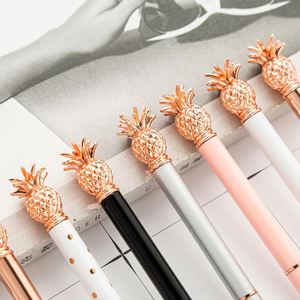 Stylo gel en métal en forme d'ananas Kawaii, pointe 1,0 mm, fournitures de papeterie de bureau, encre noire - Or rose - Product Image 2