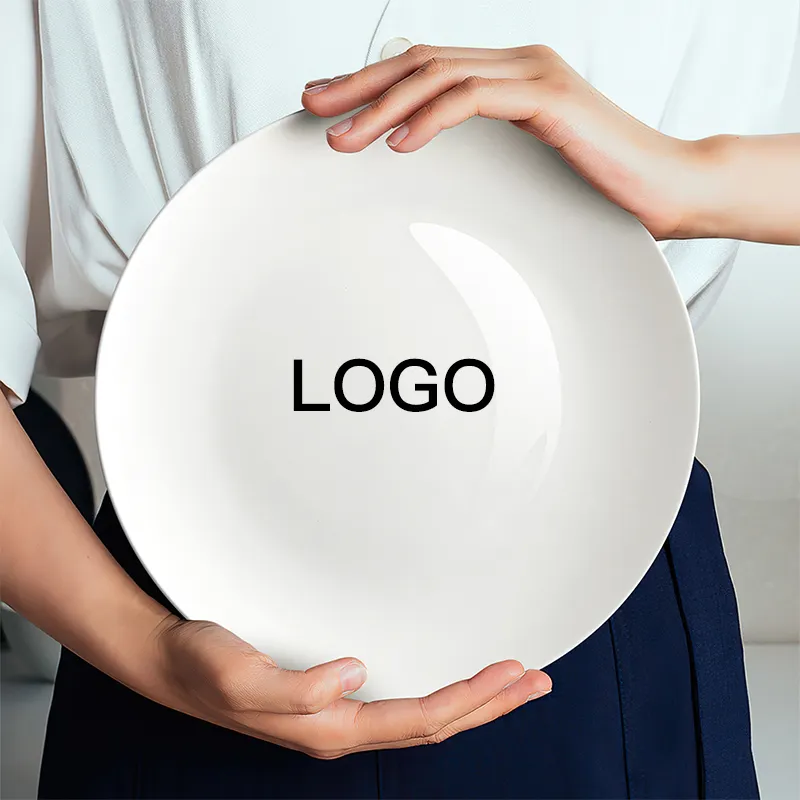 EKA wholesale hot sell restaurant plate 6/7/8/10 inch dinner dessert disk custom my logo design white round ceramic plates