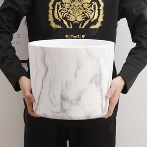 Pot de fleurs en céramique, motif de marbre, pot de fleurs de grande taille avec support en bois, style moderne nordique - Product Image 4