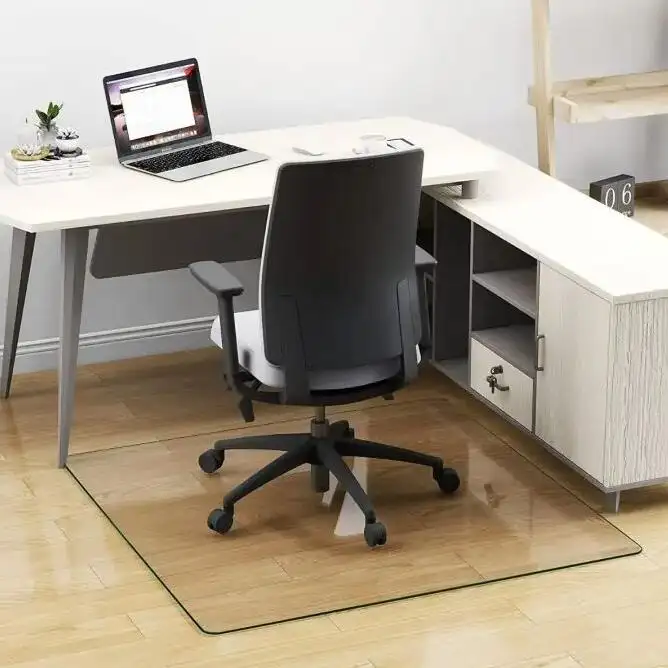 1/5" Thickness Office Floor Mats Durable Tempered Glass Chair Mat For Hardwood Floor