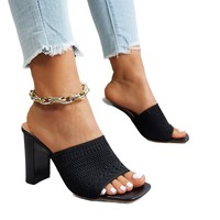 Nouvelles sandales plates à talon épais pour femme, style coréen, à bout carré et ouvert, en maille tricotée, à enfiler, tendance estivale