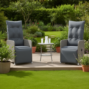 Set di Sedie da Giardino Reclinabili in Rattan PE Grigio con Telaio in Acciaio Verniciato a Polvere, Arredamento da Esterno dal Design Contemporaneo - Product Image 2