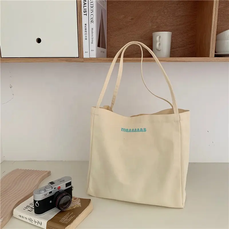 Bolsa de lona con letras bordadas perezosas, bolso de mano de ocio, estudiante, Instagram, gran capacidad, bolsa de compras para viajeros