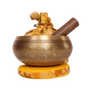 ชามร้องเพลงทองเหลืองทำด้วยมืองานฝีมือโลหะคุณภาพระดับพรีเมี่ยมจากเนปาลสำหรับการทำสมาธิและการรักษาการออกแบบแกะสลักเป็นของที่ระลึก - Product Image 4